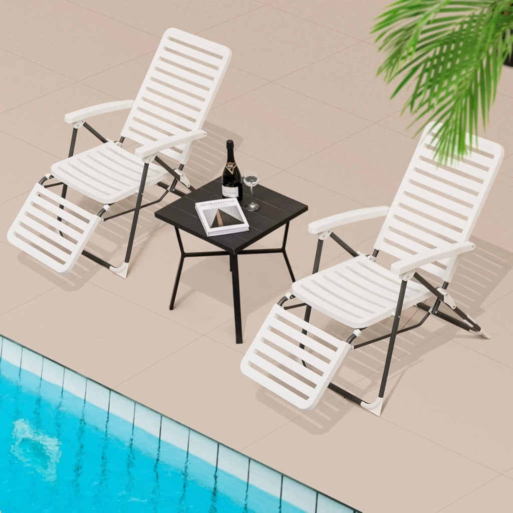 Sedia Pieghevole da Giardino, Sedia Reclinabile con Schienale Alto, Regolabile in 7 Posizioni, Poltrona Portatile in PP Resistente, per Esterno Terrazza Balcone (con Poggiapiedi, 2)