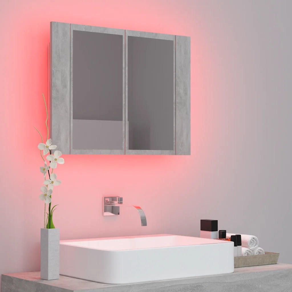 Armadietto a Specchio con Luci LED Grigio Cemento in Acrilico 804960