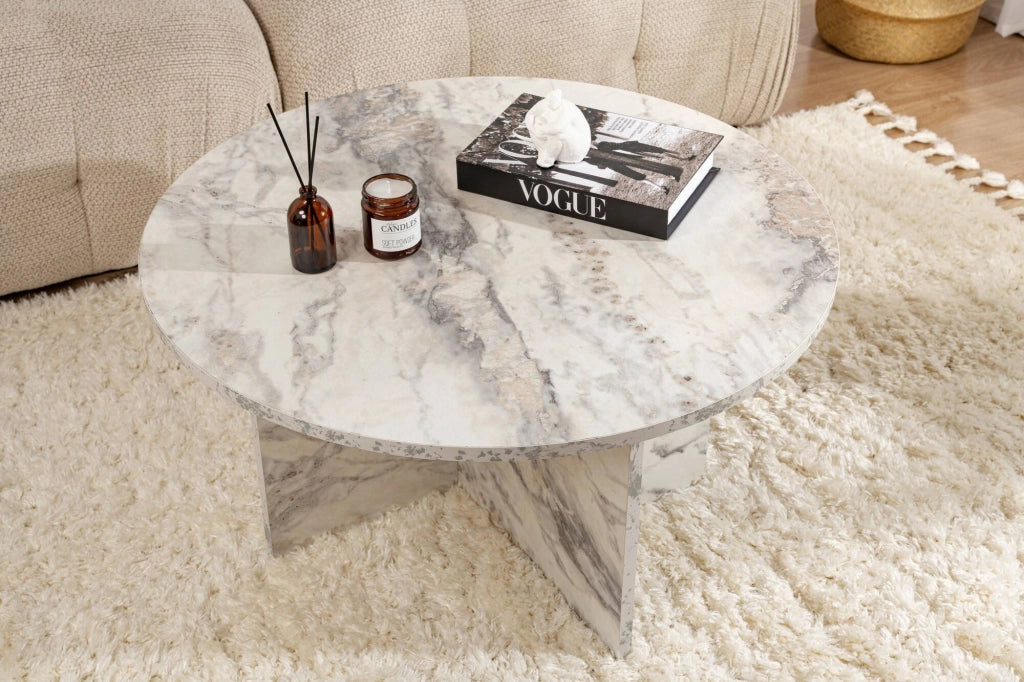 Tavolino da salotto Tamlin, Tavolo basso da caffè, Portariviste per divano, Ripiano da soggiorno, 80x80 h45 cm, Marmo