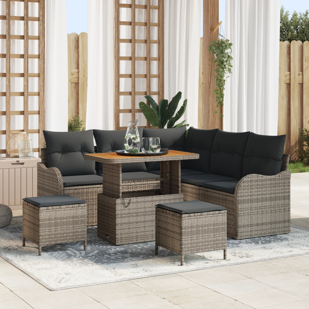 Set Divano Giardino  di 8 pezzi con cuscini Grigio Polyrattan Acacia
