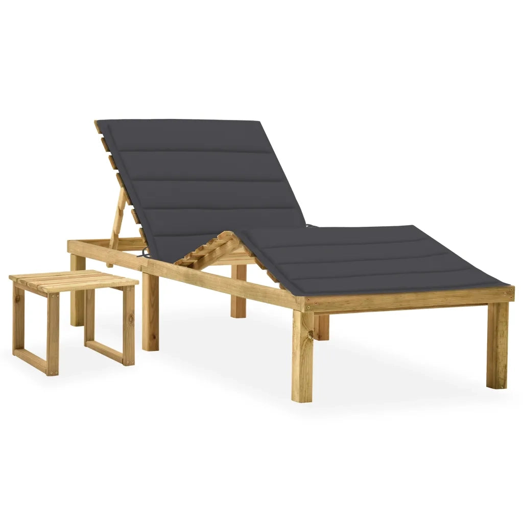 Lettino da Giardino con Tavolino Cuscino Legno Pino Impregnato cod mxl 53286