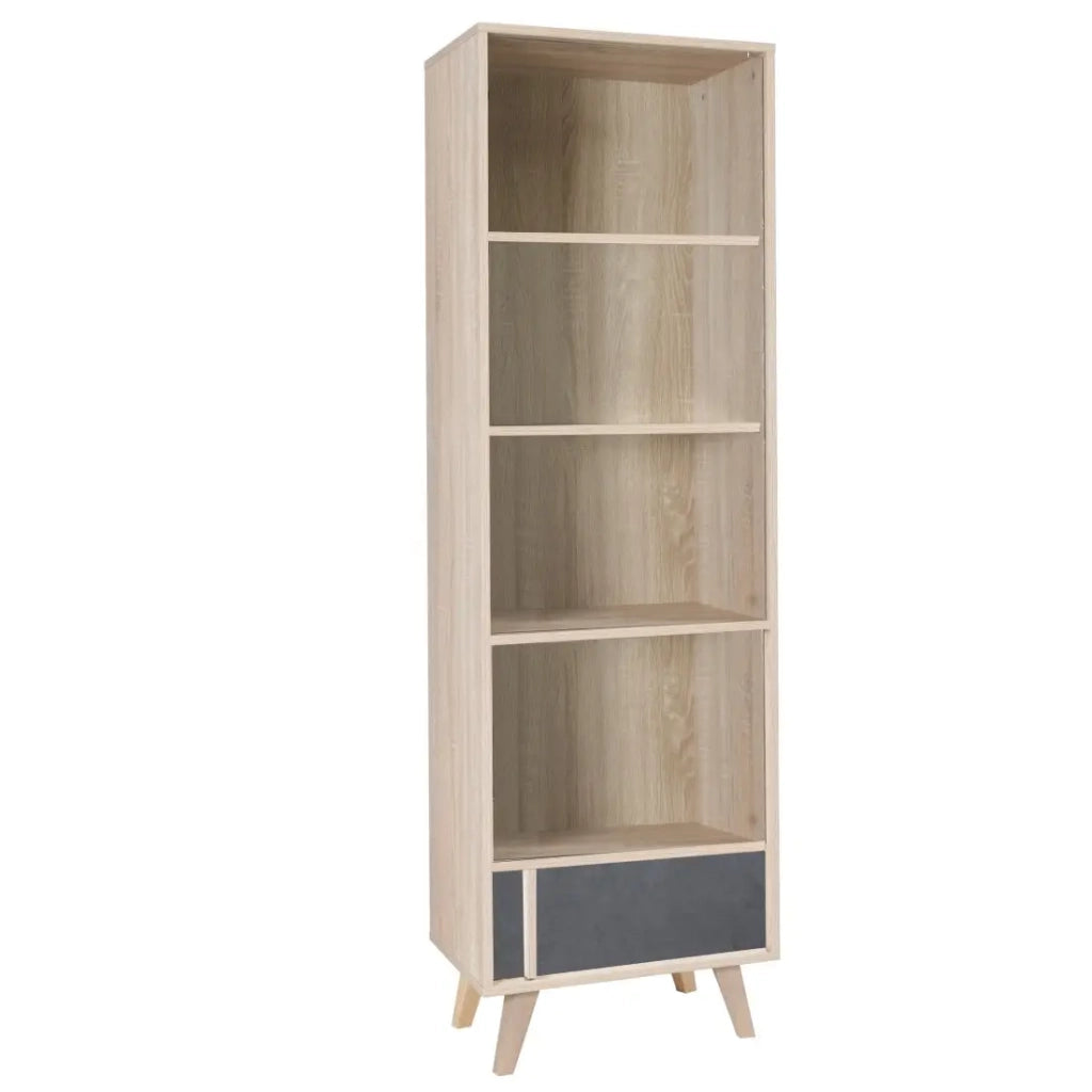 Libreria MALMO in rovere chiaro e grigio - 1 porta e 4 nicchie