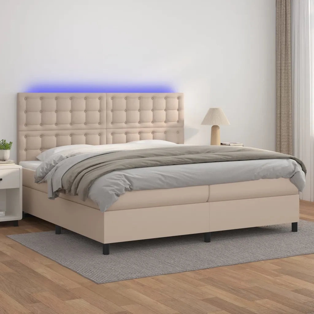 Giroletto Molle Materasso e LED Cappuccino 200x200cm Similpelle 3135968