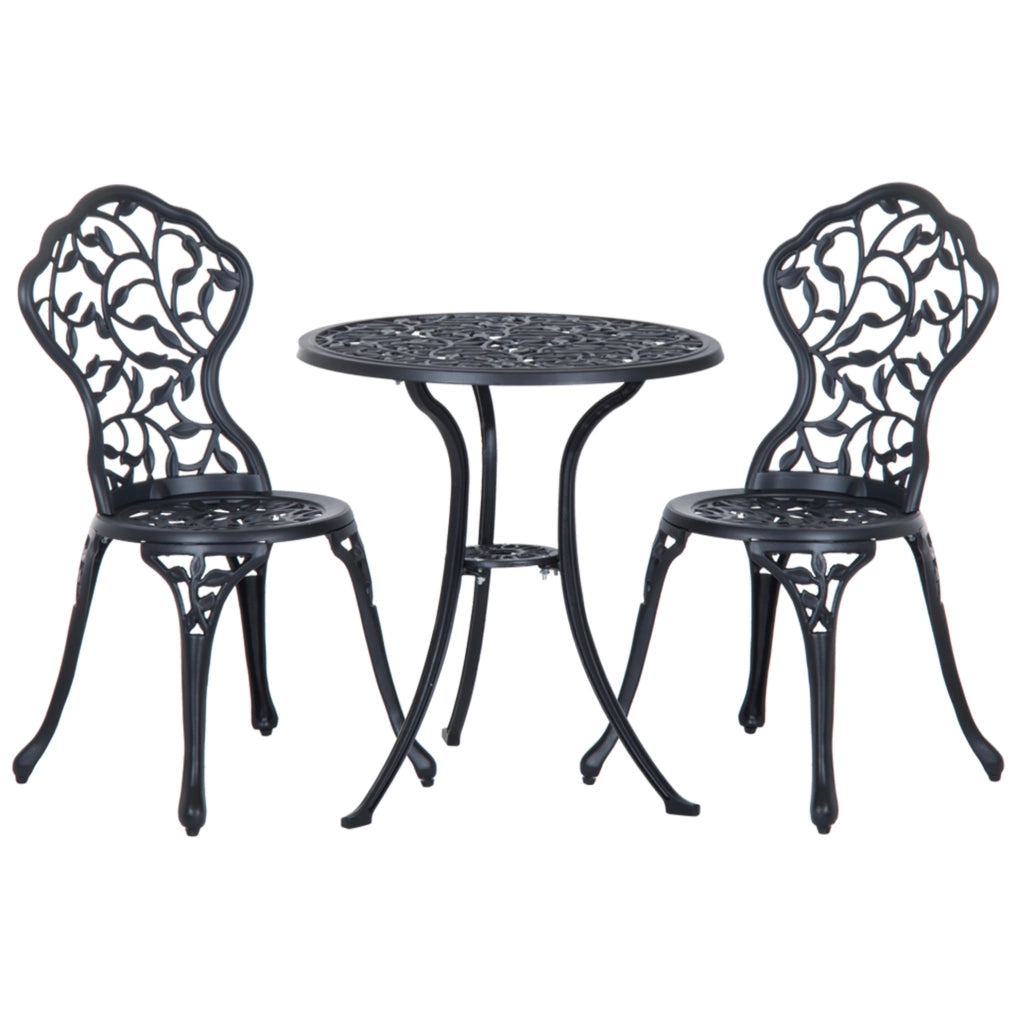Set bistrot 3 pezzi 60x60 cm nero in alluminio; tavolo e 2 sedie