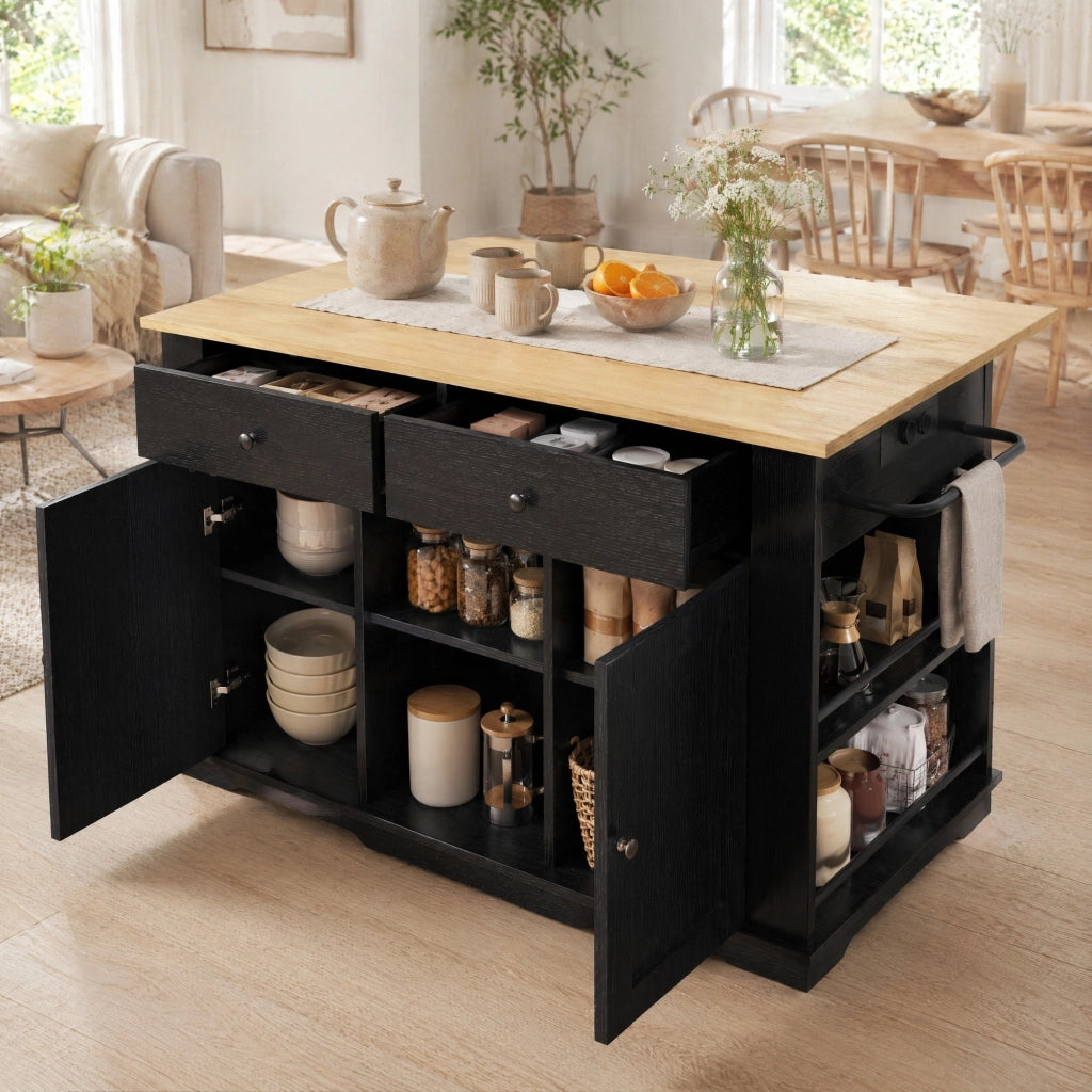 ISOLA DA CUCINA 151,5x59,7x91,7 cm in MDF e metallo Nero/Naturale