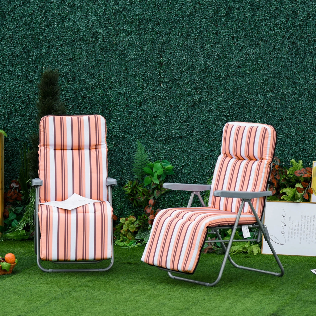 Sedia Sdraio da Giardino Set 2 Pezzi Reclinabile 5 Posizioni ¨C Xylo ¨C Grigio Arancione con Cuscino