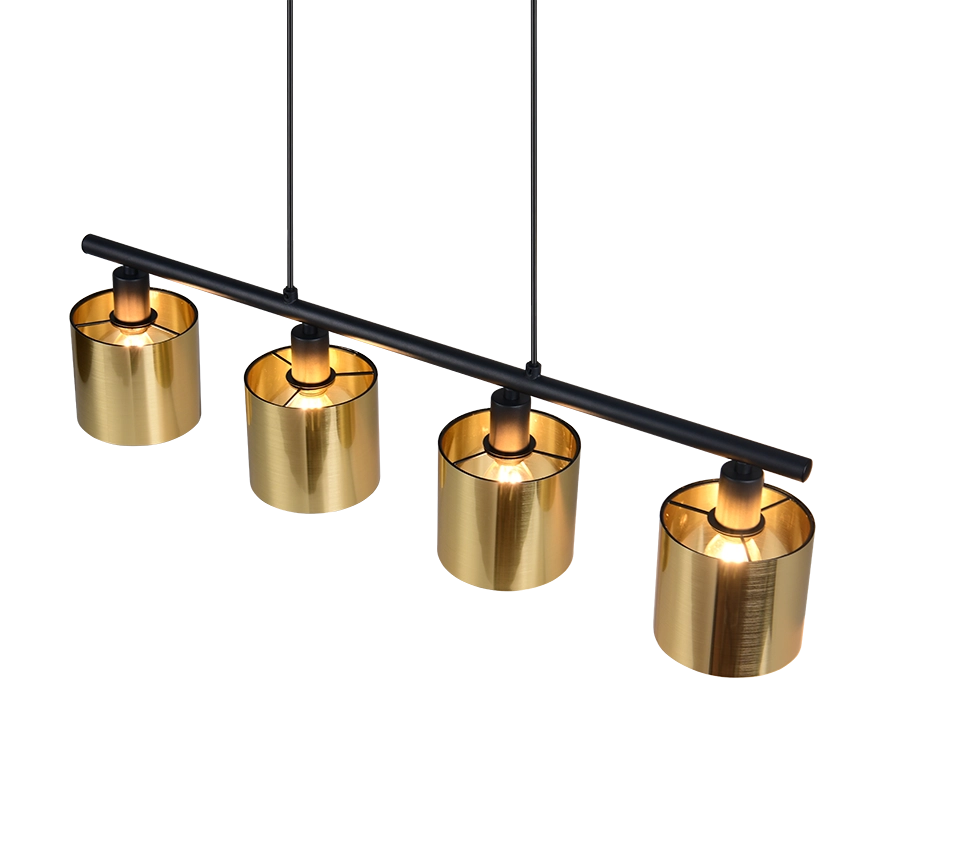Lampada a sospensione 4 diffusori, metallo, nero e oro, L 75 cm, Jason