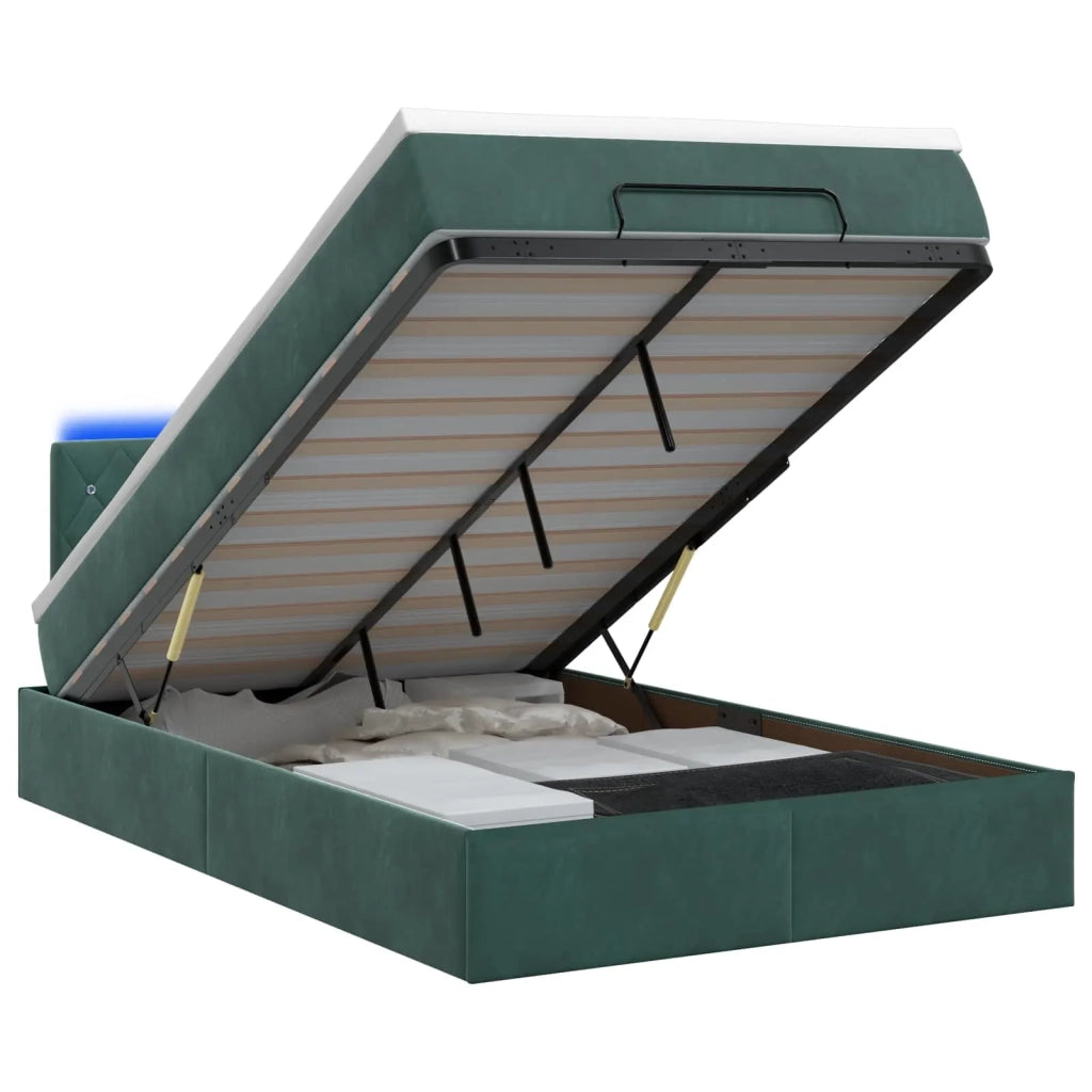 Letto Ottomano con Materasso e LED Verde Scuro 120 x 190 cm 3458220