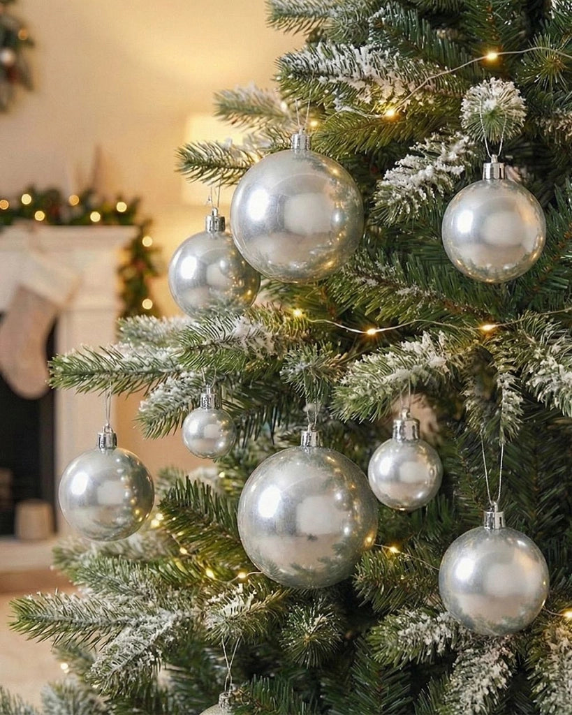 Set di 60 palline di Natale in plastica argentata Decorazioni da appendere Stile tradizionale Palline di Natale Albero di Natale