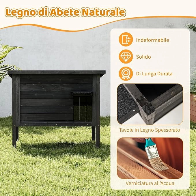 Cuccia Gatto Esterno Inverno 88 x 55 x 71 cm, Casetta Gatti Calda in Legno con Isolamento in Schiuma, Tetto Apribile in Asphalt e Porta, Rifugio termica per Gatti Multipli (Nero)