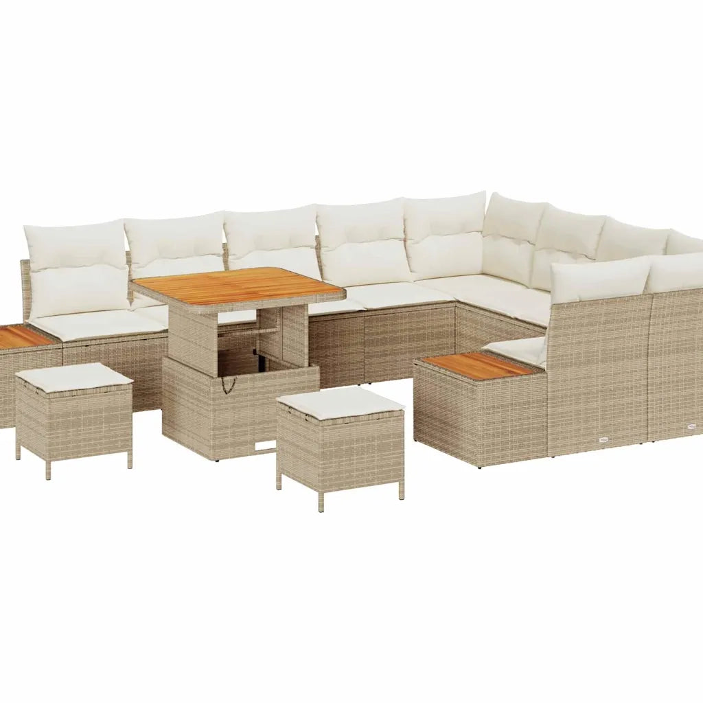 Set Divano da Giardino con cuscino 12 pcs Beige Poly Rattan