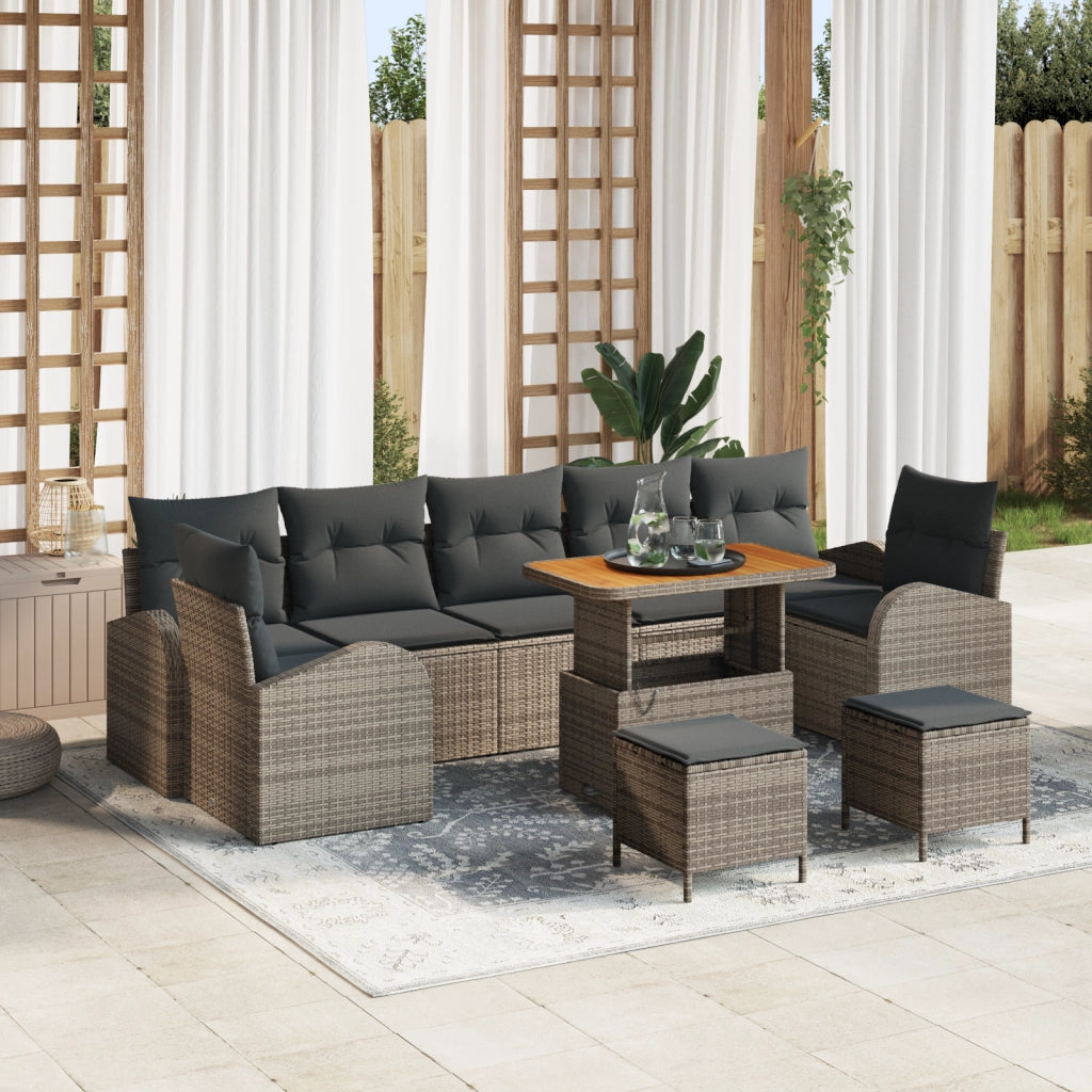 Set Divano da Giardino 10 Pezzi con Cuscini Grigio Polyrattan Acacia