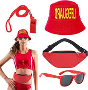 Kit di 4 Costumi da Bagno per Uomini e Donne Accessori da Vigile del Fuoco per Bagno Cappello da Bagno Fischietto Occhiali da Sole Cintura Borsa da Costume Baywatch Halloween Carnevale per Adulti Festa in Spiaggia