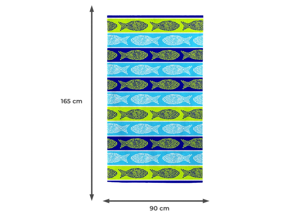 Telo Mare Jacquard Spugna Asciugamano Spiaggia Disegno Fish Pois - Telo Mare - Verde-Blu