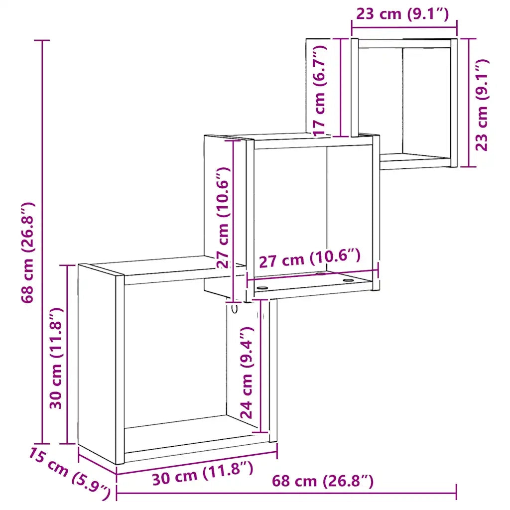 Mensole a Cubo Parete Rovere Nero 68x15x68 cm Legno Multistrato 862410