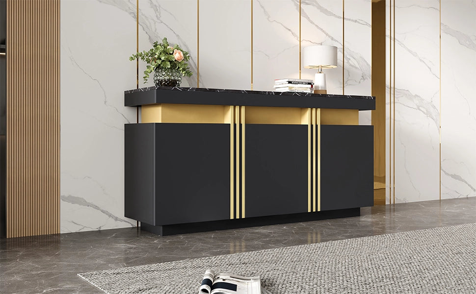 Credenza nera e oro 3 ante mobile buffet 140 cm con piano effetto marmo