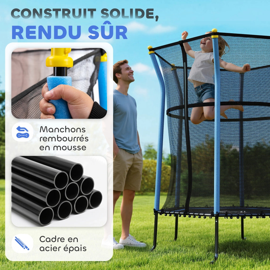 Tappeto elastico per bambini ¨C zephmum ¨C ? 163x190 cm blu nero con rete di sicurezza