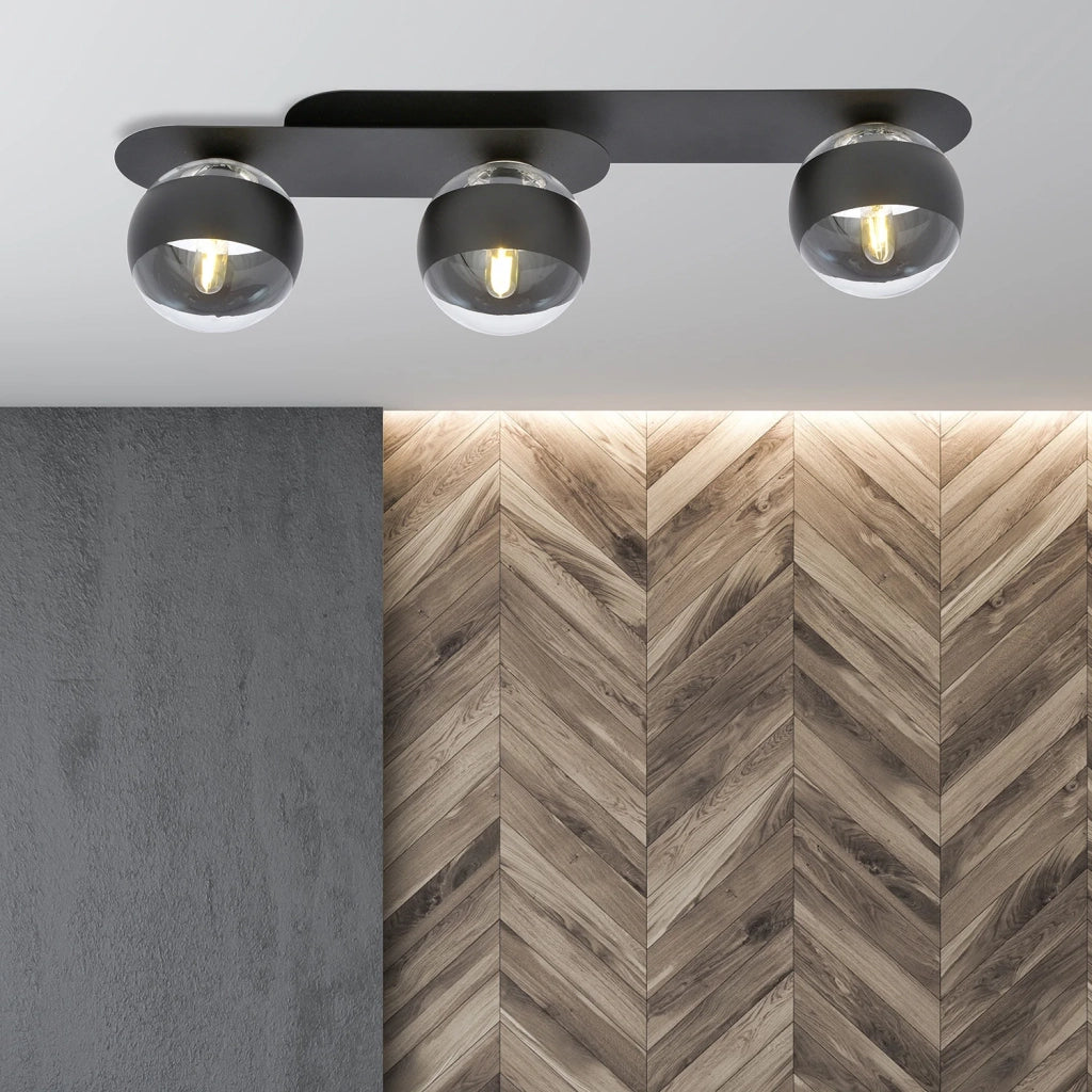 Plafoniera Minimal Teia Acciaio Nero 3 Luci E14 Ip20