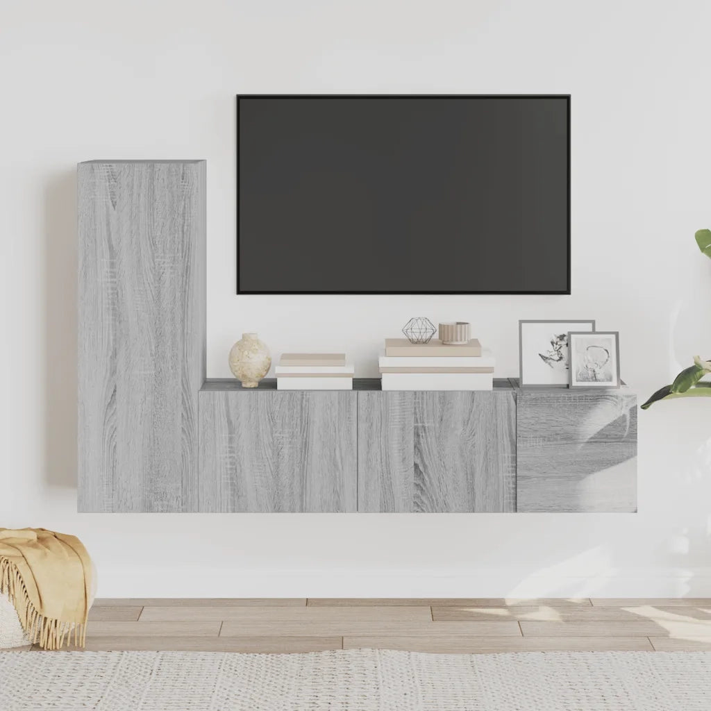 Set Mobili Porta TV 3 pz-Credenza per TV Grigio Sonoma in Legno Multistrato 114391