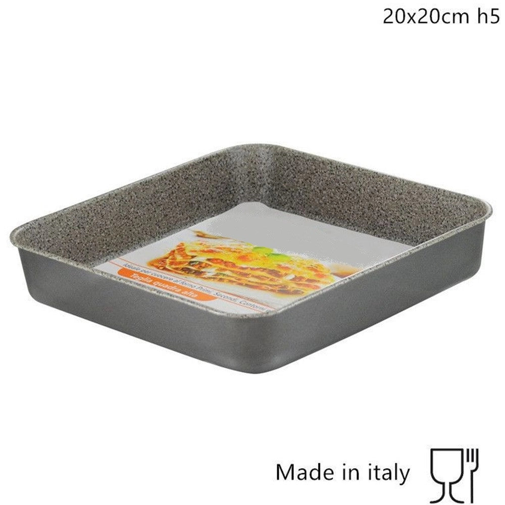Trade Shop - Teglia Quadra Alta H5cm Con Rivestimento Antiaderente Antigraffio Da Forno 3 Misure -