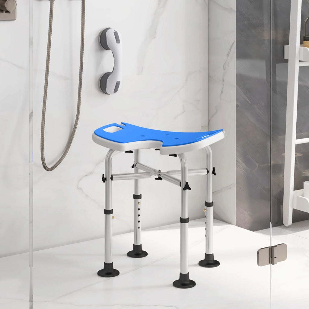 Sgabello Doccia Regolabile con Maniglione e Seduta Imbottita ¨C Zephmum ¨C Blu