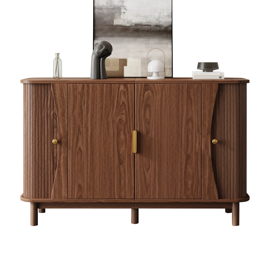 Credenza e madia con 2 ante scorrevoli, 3 vani e ripiano regolabile, per soggiorno, in MDF, noce, 140 × 40 × 88 cm