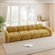Divano modulare a 4 posti senza telaio con schiuma 32D e tessuto chenille antiscivolo giallo 358 × 95 × 76 cm