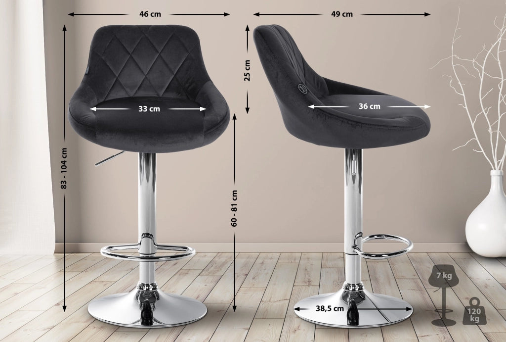 2er Set Barhocker Lazio Samt chrom