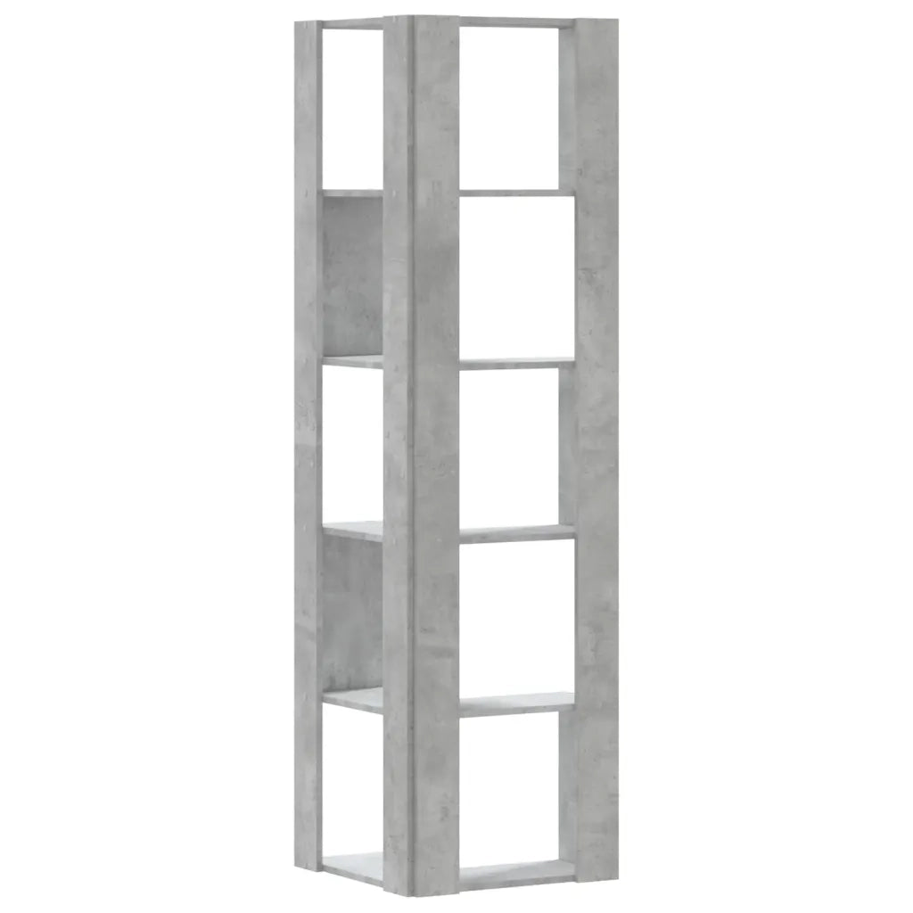 Libreria Angolare 5 Ripiani-Scaffale per Libri-Mobile di Stoccaggio Grigio Cemento 50x50x179 cm Legno