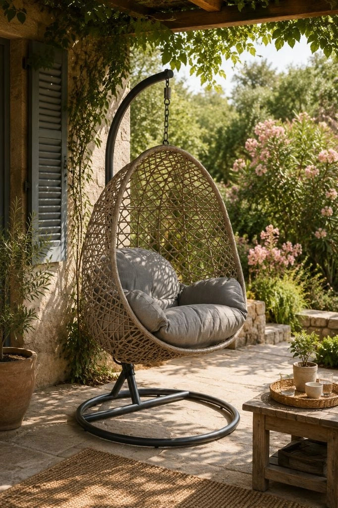 Poltrona sospesa alluminio con cuscino marrone D95x195 cm