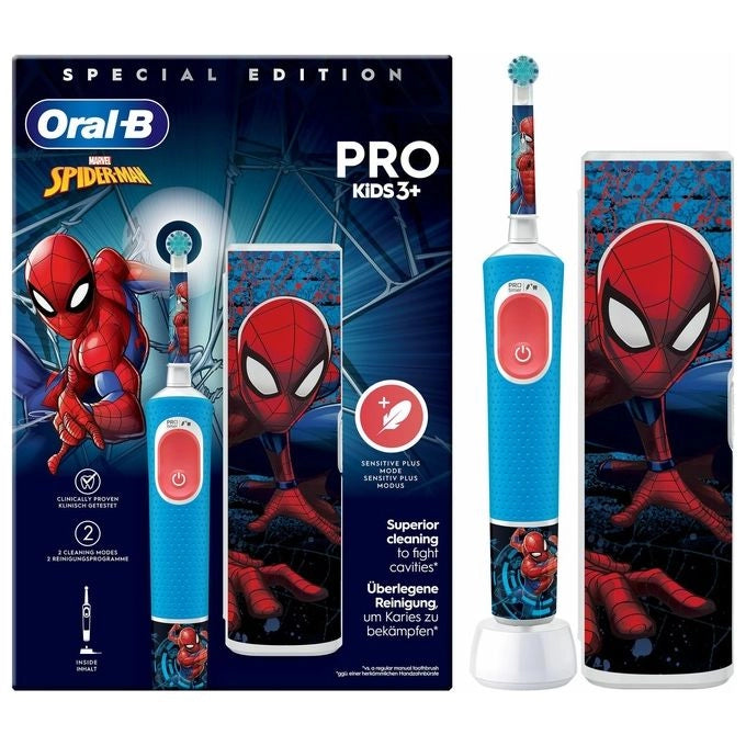Oral-B Vitality Pro Kids Spiderman Bambino Spazzolino rotante-oscillante Blu, Rosso