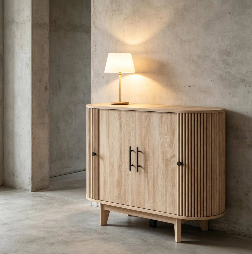 Buffet in MDF con effetto quercia e ripiani regolabili, 90x40x76 cm, colore nero
