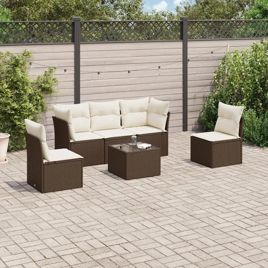 Set Divano da Giardino 6 pz con Cuscini Marrone in Polyrattan 3249202