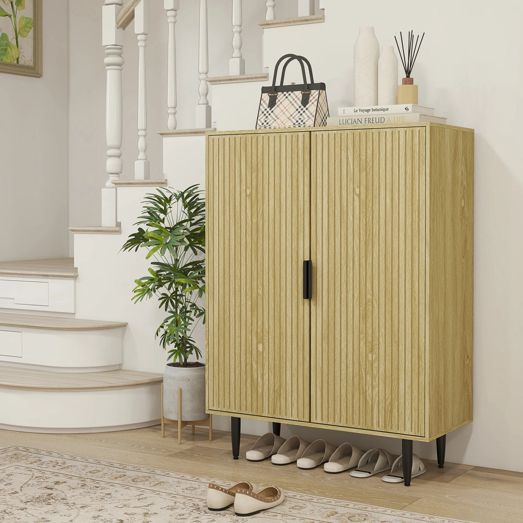 Armadio Scarpiera per 15 Paia di Scarpe con 4 Ripiani Regolabili ¨C zephmum ¨C Rovere 80x38x110cm