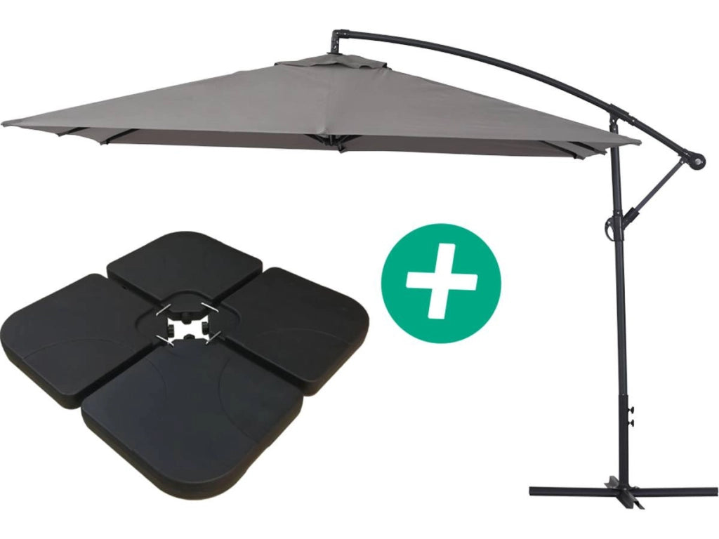 Ombrellone da giardino sospeso Alu "Ilios 3" - Quadrato - 3 x 3 m - grigio - Base inclusa