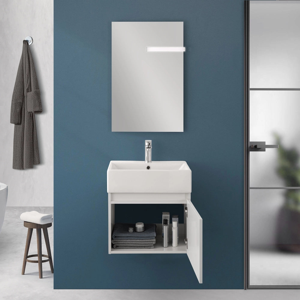 Mobiletto bagno sospeso 50 cm salvaspazio bianco 1 anta Kira