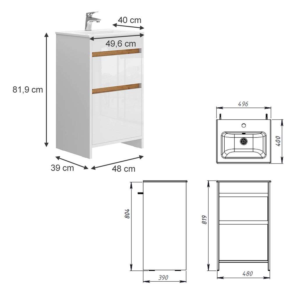 Vicco Set mobili bagno Bianco 2 parti, con lavabo e 2 cassetti