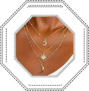 Collier Bohemien a Piastroni con Cristallo e Accessori per Donna con Materiale Plastico - Gioielli di Moda con Simboli di Luna e Stelle - Unico Modello