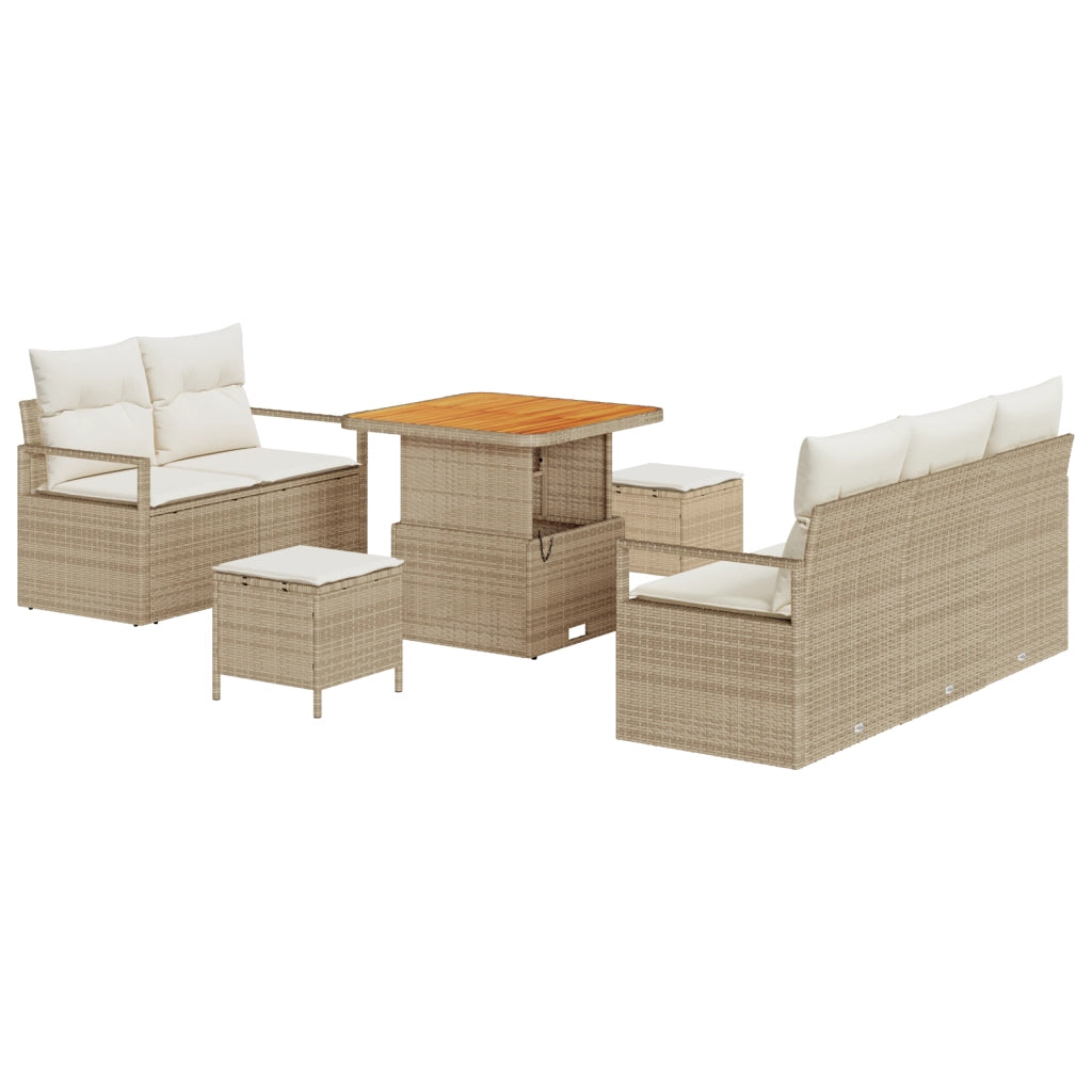Set Divani Giardino 8 Pezzi con Cuscini Beige Polirattan Acacia