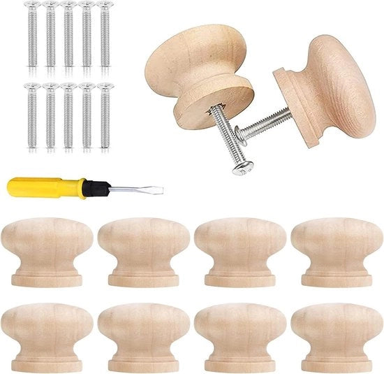Ladegreep in legno con viti - maniglia di carico per mobili - cassetto commoda - carico - 10 pezzi - stile naturale - decorativo e pratico - materiale di alta qualità - facile da montare