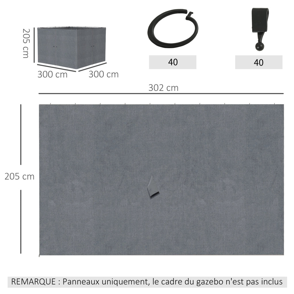 Pavillon da giardino 4 paroi rigido protezione pioggia vento sole ¨C zephmum ¨C grigio 300x300 cm