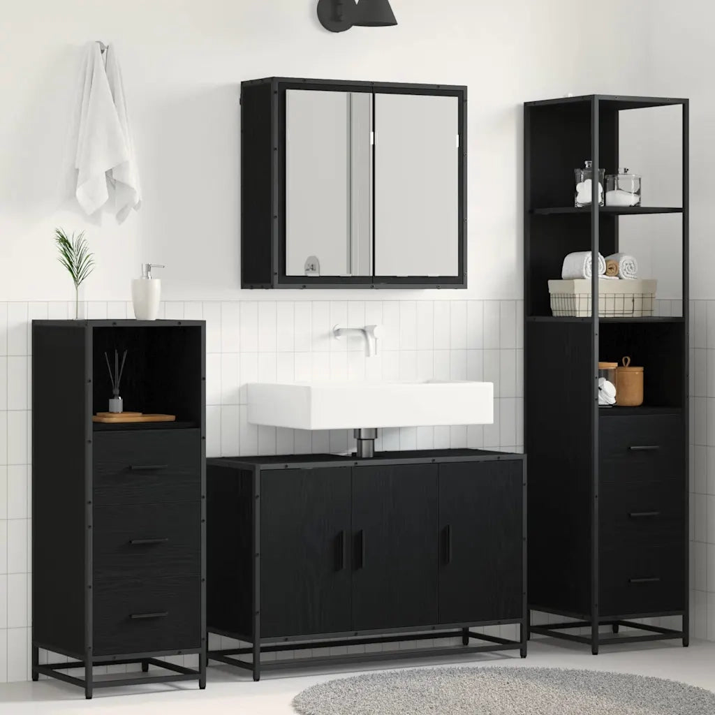 Set di mobili per il bagno 3 pcs Rovere Nero Legno multistrato
