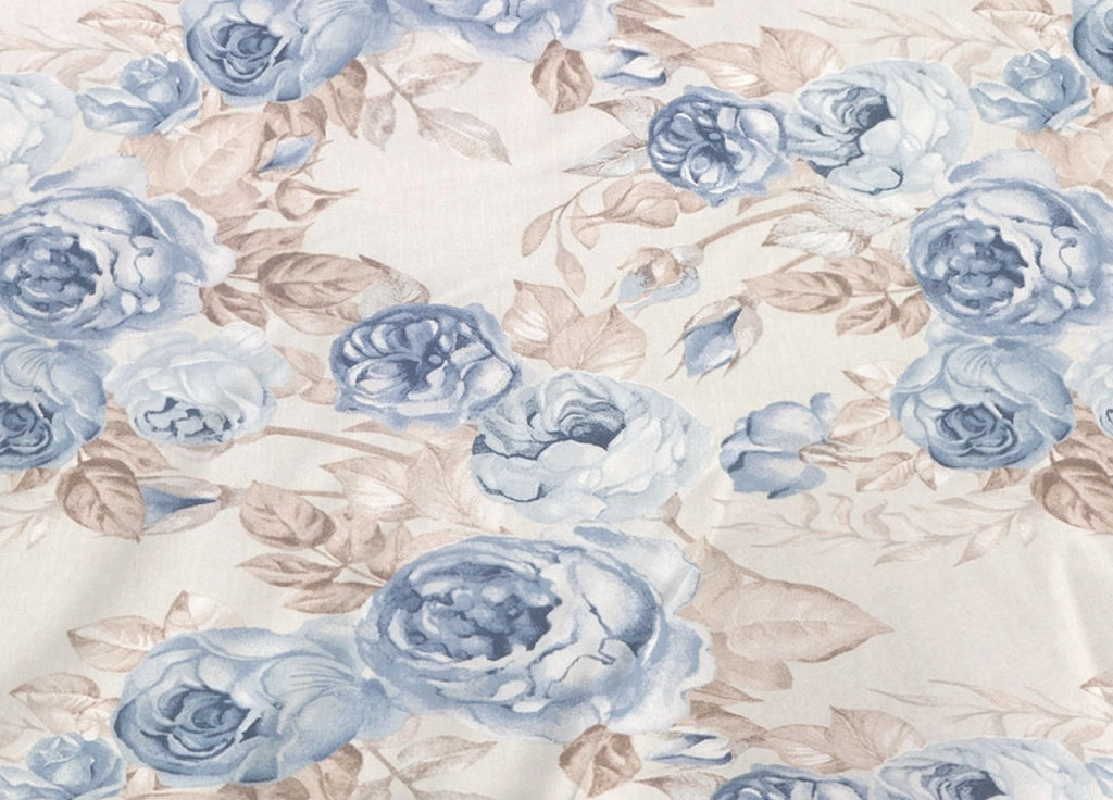Completo Lenzuola Letto 100% Cotone Disegno Rose Floreale Fiori Romantico Mod RP Made In Italy - 1 Piazza - Blu