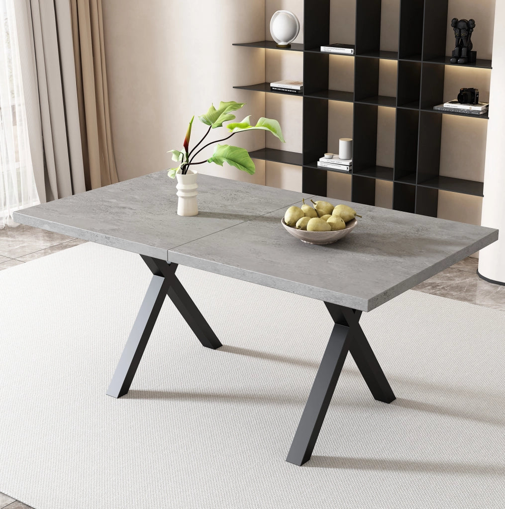 Tavolo moderno con gambe a croce in MDF e metallo grigio e nero