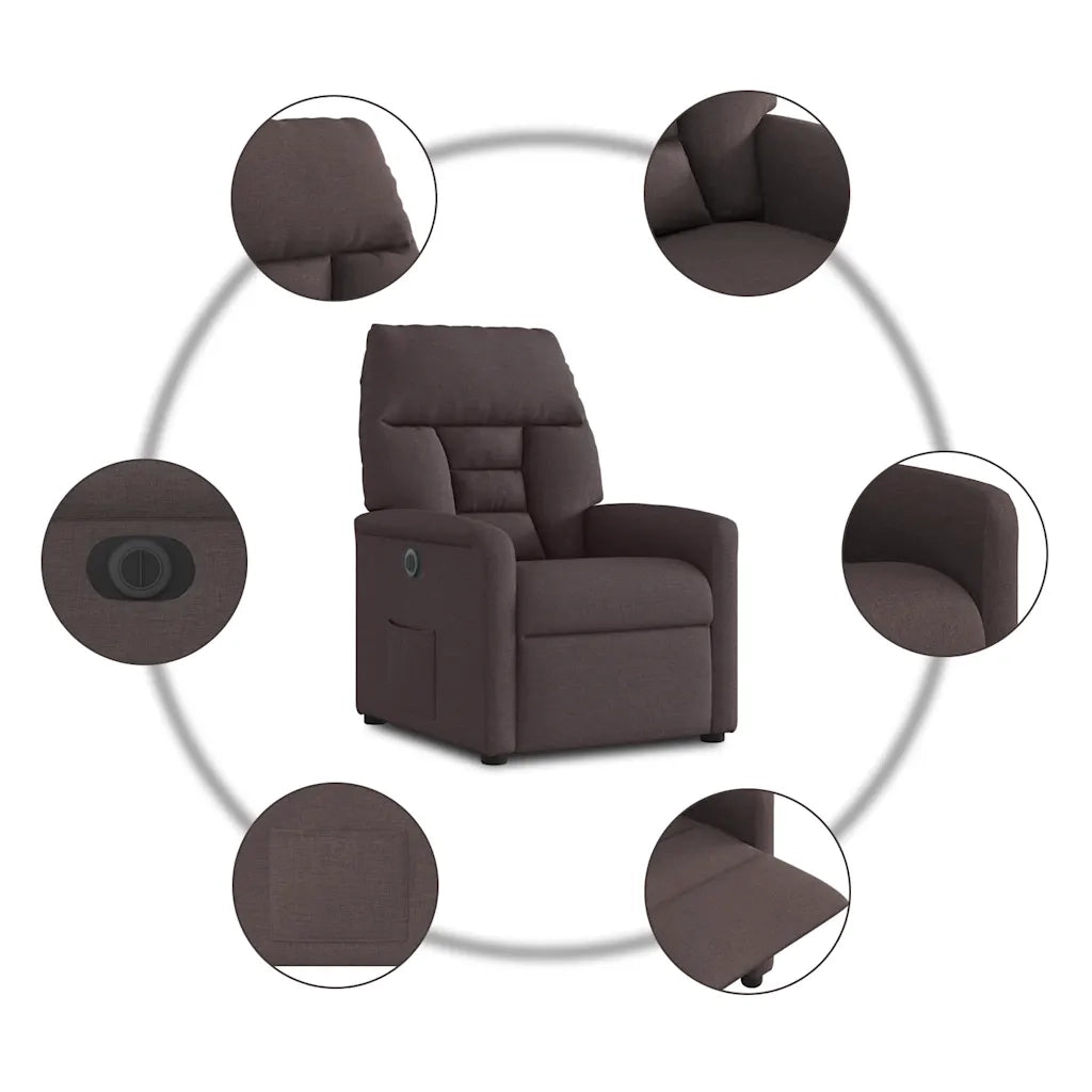 Poltrona Elettrica Reclinabile Marrone Scuro in Tessuto 3303017