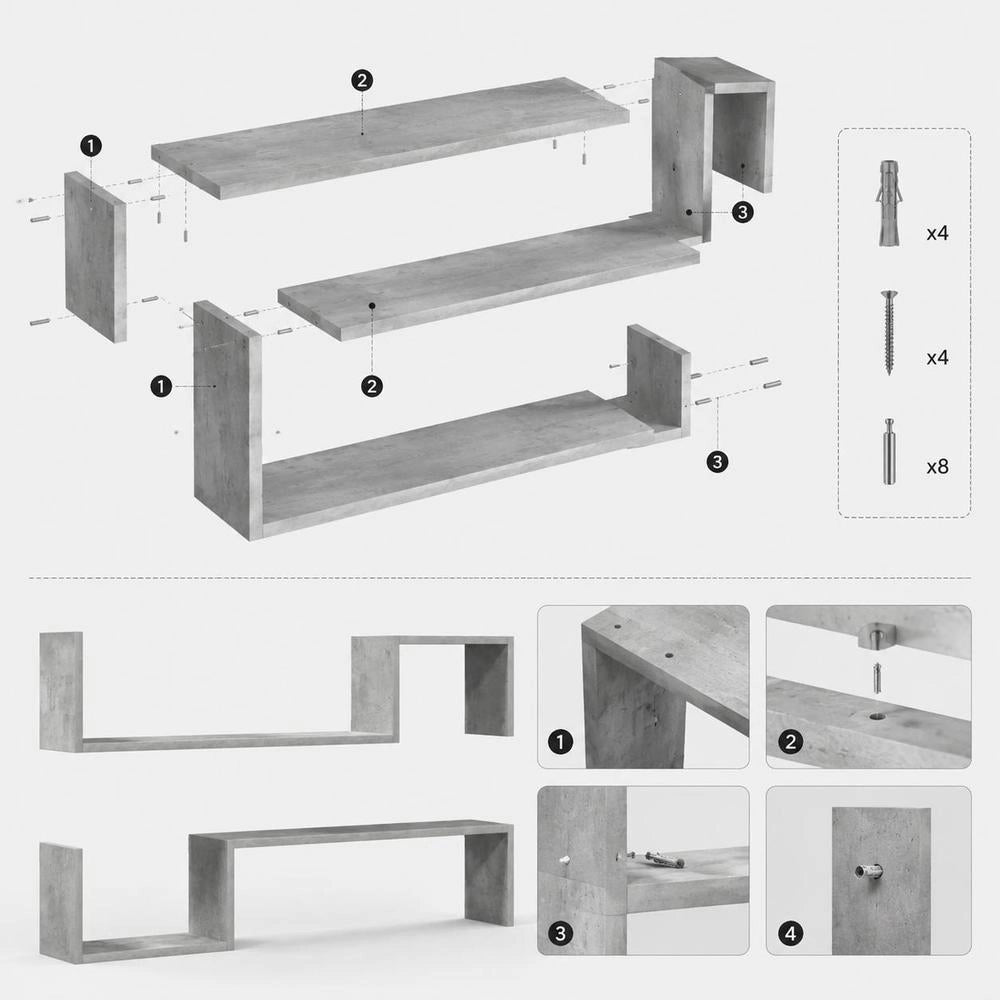 Wall Shelves, 2 Pieces, Concrete Grey, 100x15x20 Cm, Wood-based Material