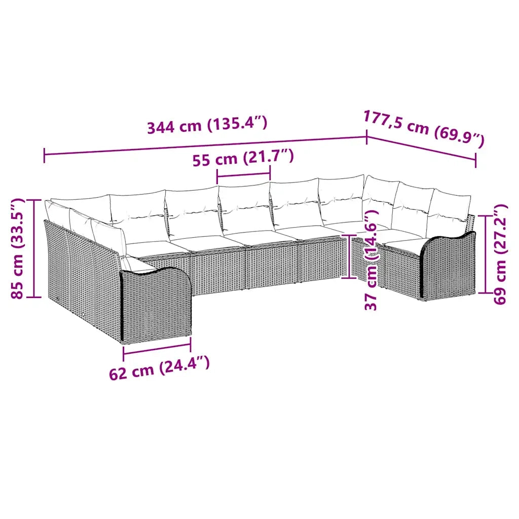 Set Divano da Giardino con archiviazione 10 pcs Nero polyrattan 3354552