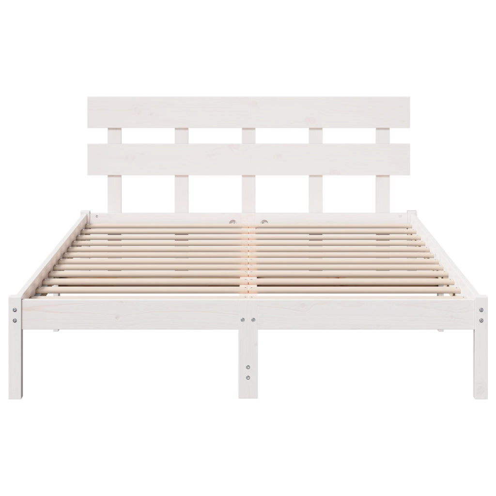 Struttura Letto con Testiera Bianca 150x200 cm Legno Massello di Pino