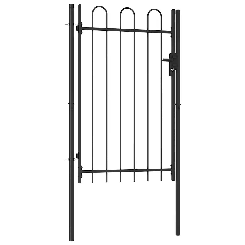 Cancello per recinzione Boxtel porta singola con parte superiore ad arco in acciaio 1x1,5 m Nero 146031