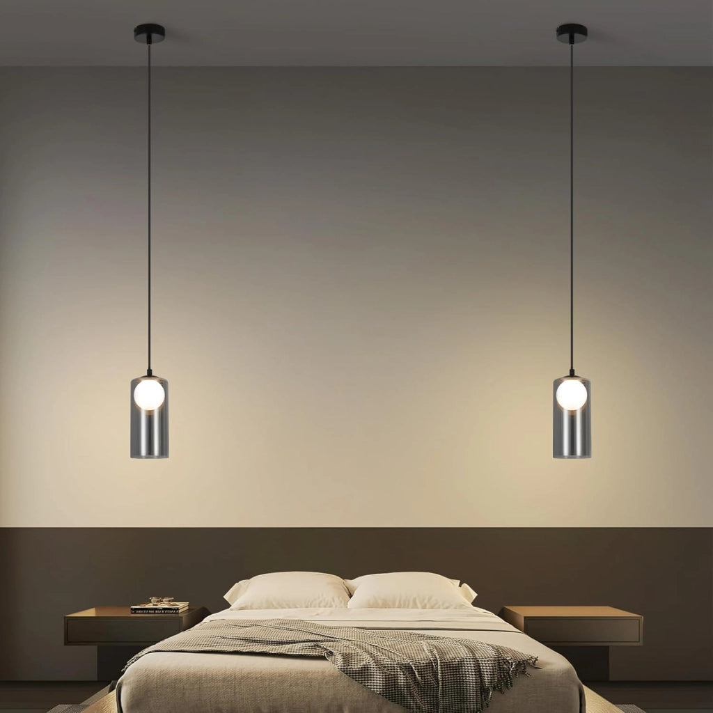Lampada a sospensione ZMH per sala da pranzo nera 1 fiamma G9 in vetro vintage per camera da letto